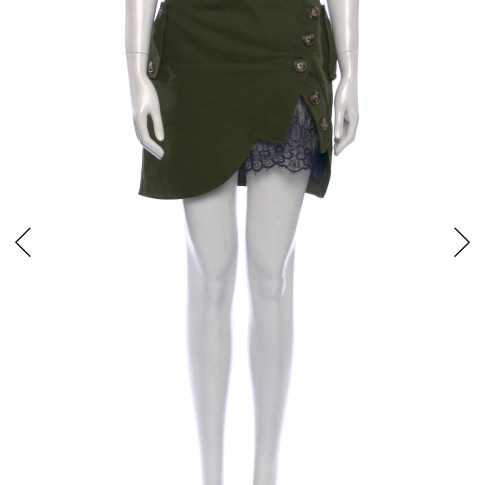 Self-Portrait Olive Lace-Detail Skirt